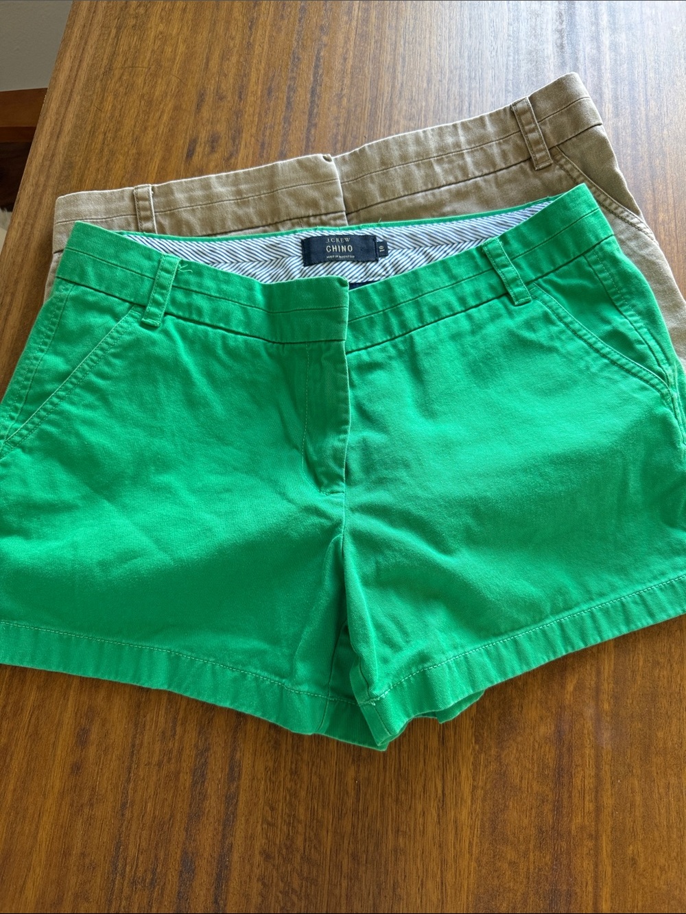J. Crew Bright Green & Tan Chino Shorts - Women's